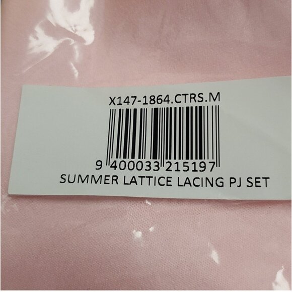 Fredericks of Hollywood Summer Lattice Lacing PJ Set Sz Medium Baby Pink Satin S - Picture 6 of 7